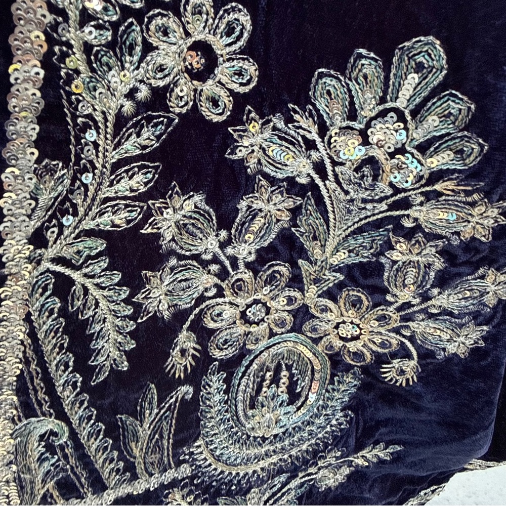 Maryum & Maria Midnight Blue Velvet Palazzo Pants Size Large - Picture 3 of 5